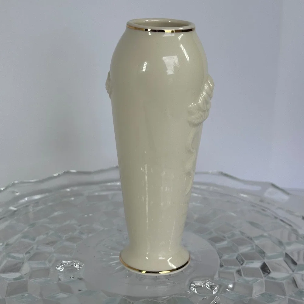 Lenox Collections Rose Blossom Bud‎ Vase Ivory Fine China 24K Gold Accents